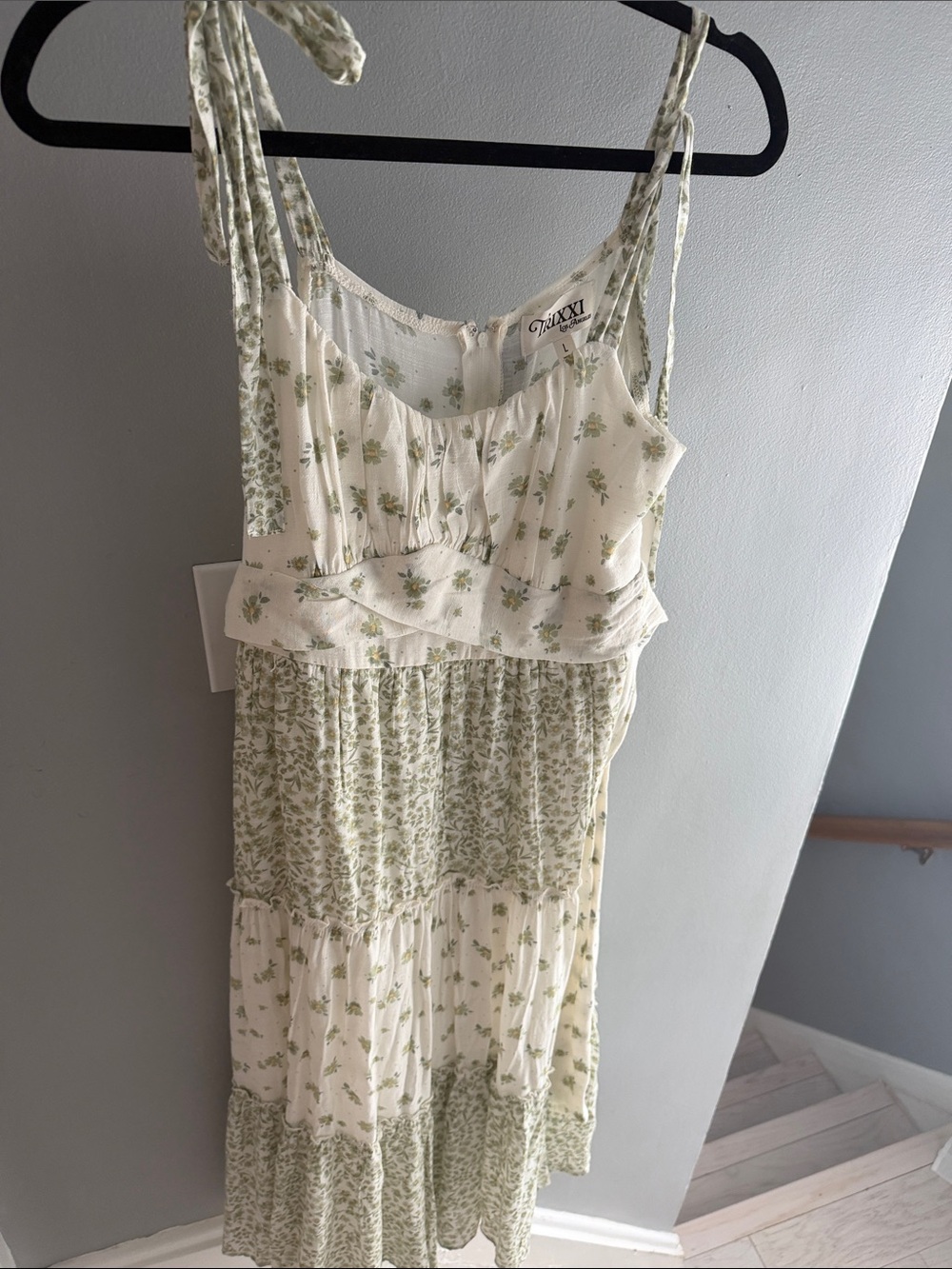 Brand new! Cream and Light Green Floral Tie-Shoulder Slip Dress